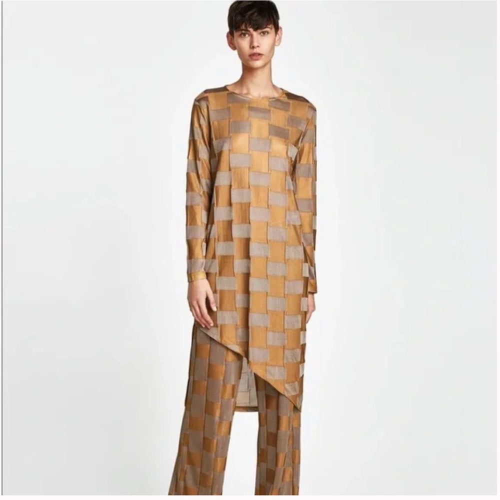 Zara Textured Checkered Asymmetric Dress/Tunic